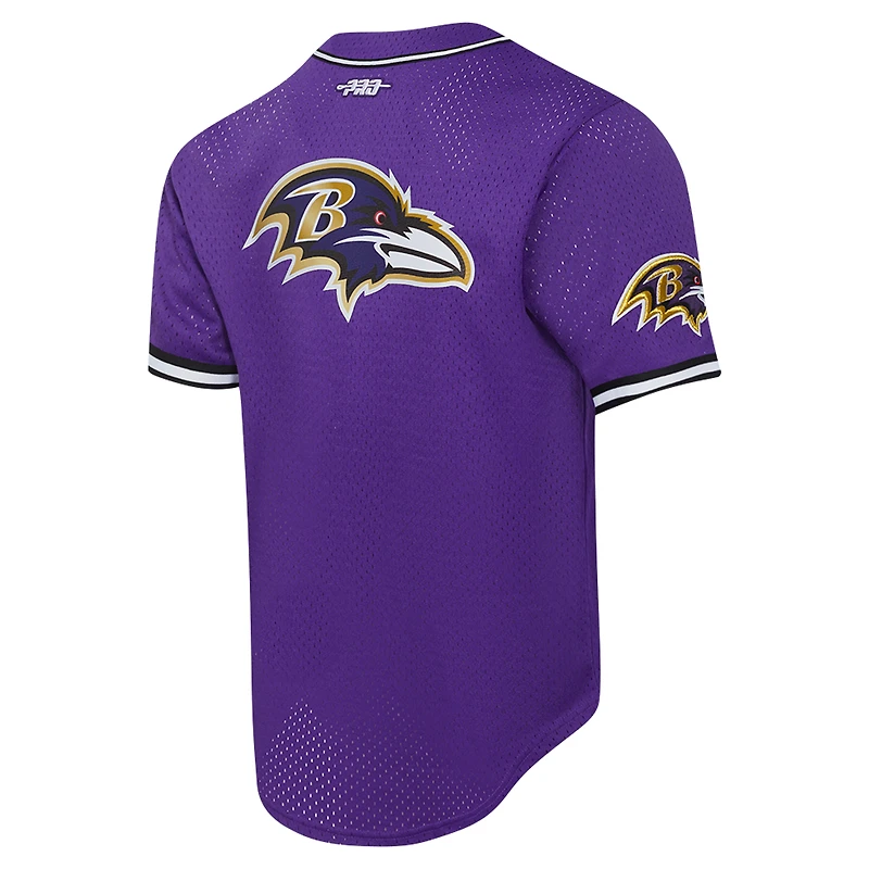 Maillot de baseball boutonné en maille Pro Standard Lamar Jackson violet Baltimore Ravens pour hommes