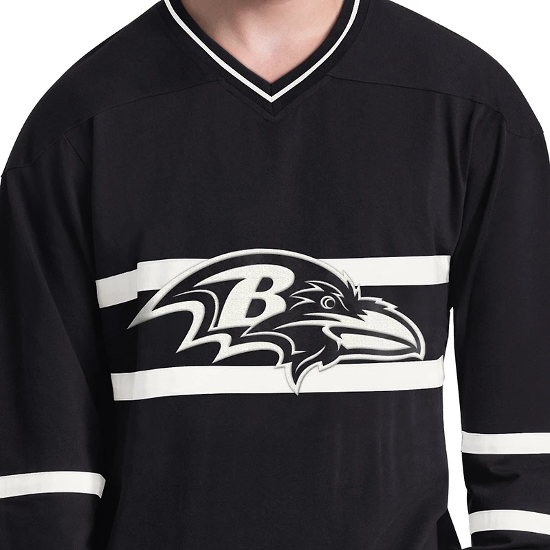 Men's Starter Black/White Baltimore Ravens Lineup Long Sleeve T-Shirt