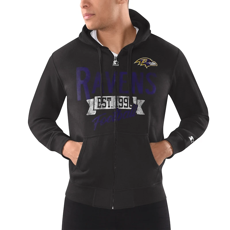 Sweat à capuche entièrement zippé pour hommes Starter Black Baltimore Ravens Domestic Post Season