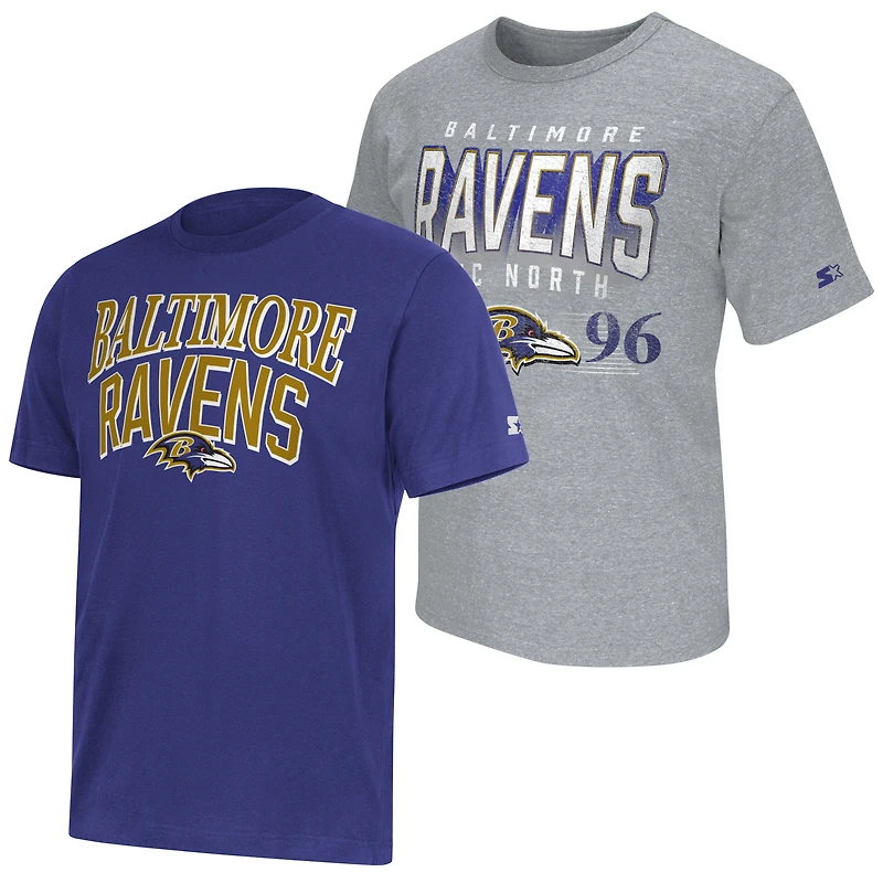 Men's Starter Purple/Gray Baltimore Ravens Two-Pack Logo T-Shirt Set