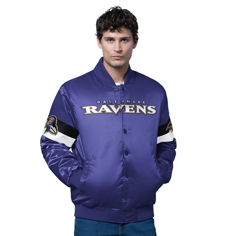 Veste universitaire en satin triple option violette pour homme des Baltimore Ravens