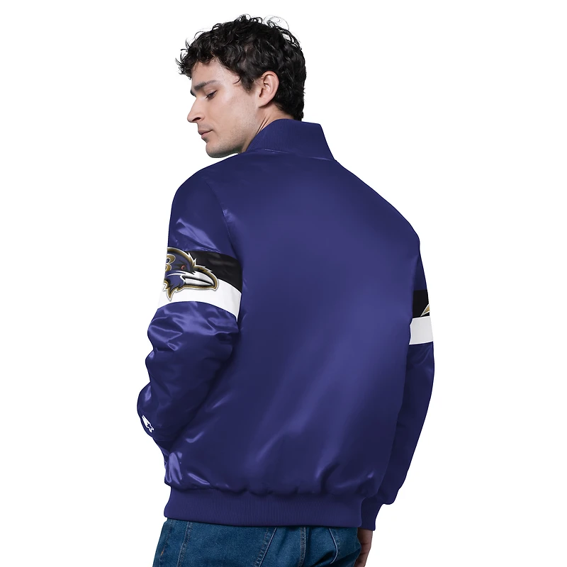 Veste universitaire en satin triple option violette pour homme des Baltimore Ravens