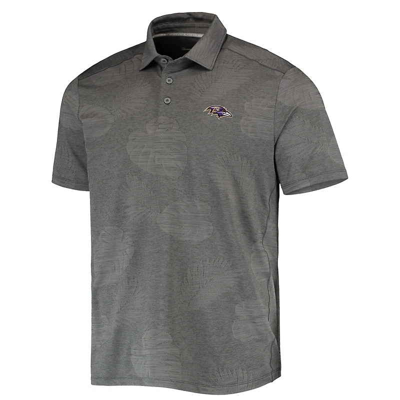 Polo pour homme Tommy Bahama Grey Baltimore Ravens Palm Coast Delray Frond Allover IslandZone