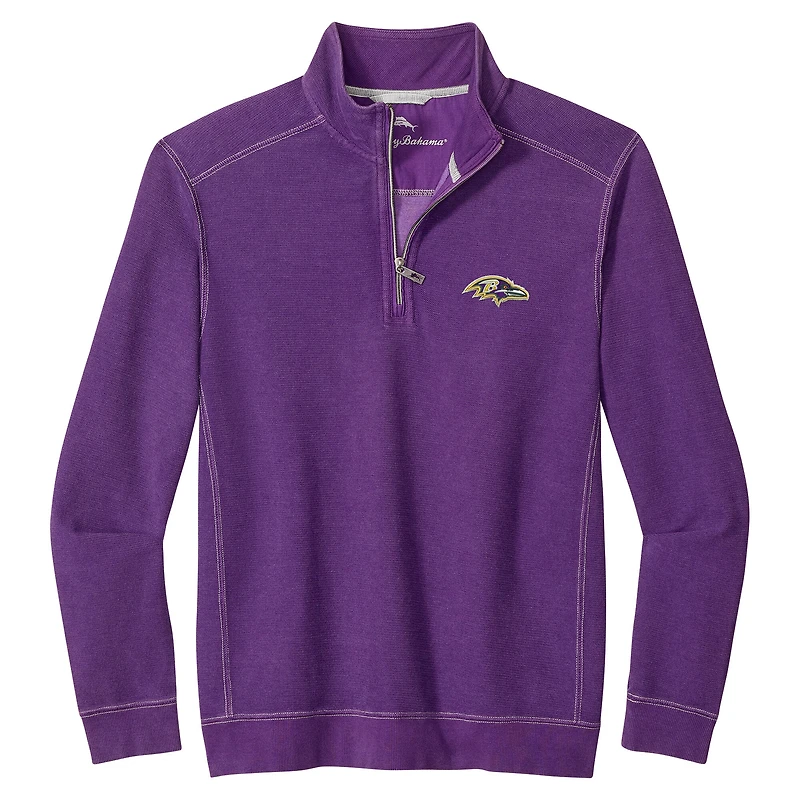 Pull Tommy Bahama violet à demi-zip pour homme des Baltimore Ravens Sport Tobago