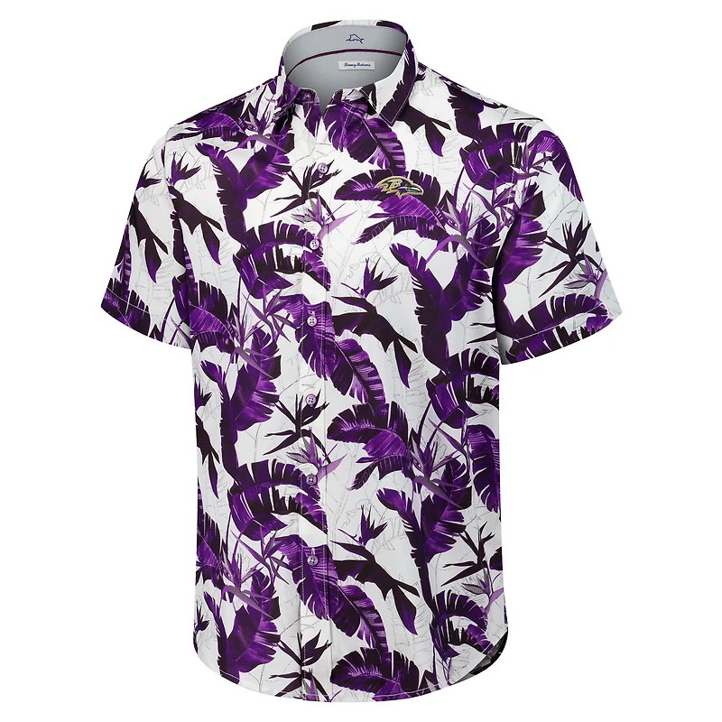 Men's Tommy Bahama Purple Baltimore Ravens Sunnyvale Blooms Camp Button-Up Shirt