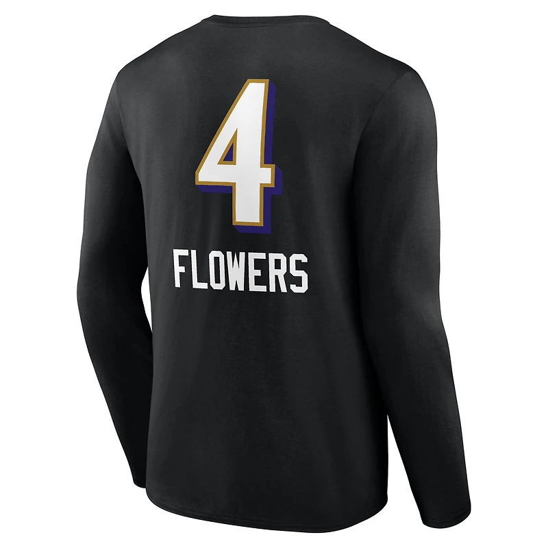 Men's Zay Flowers Black Baltimore Ravens Team Wordmark Name & Number Long Sleeve T-Shirt