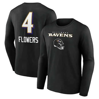 T-shirt à manches longues Zay Flowers pour homme, noir, avec nom et numéro de l'équipe des Baltimore Ravens