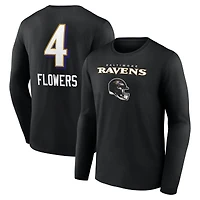T-shirt à manches longues Zay Flowers pour homme, noir, avec nom et numéro de l'équipe des Baltimore Ravens