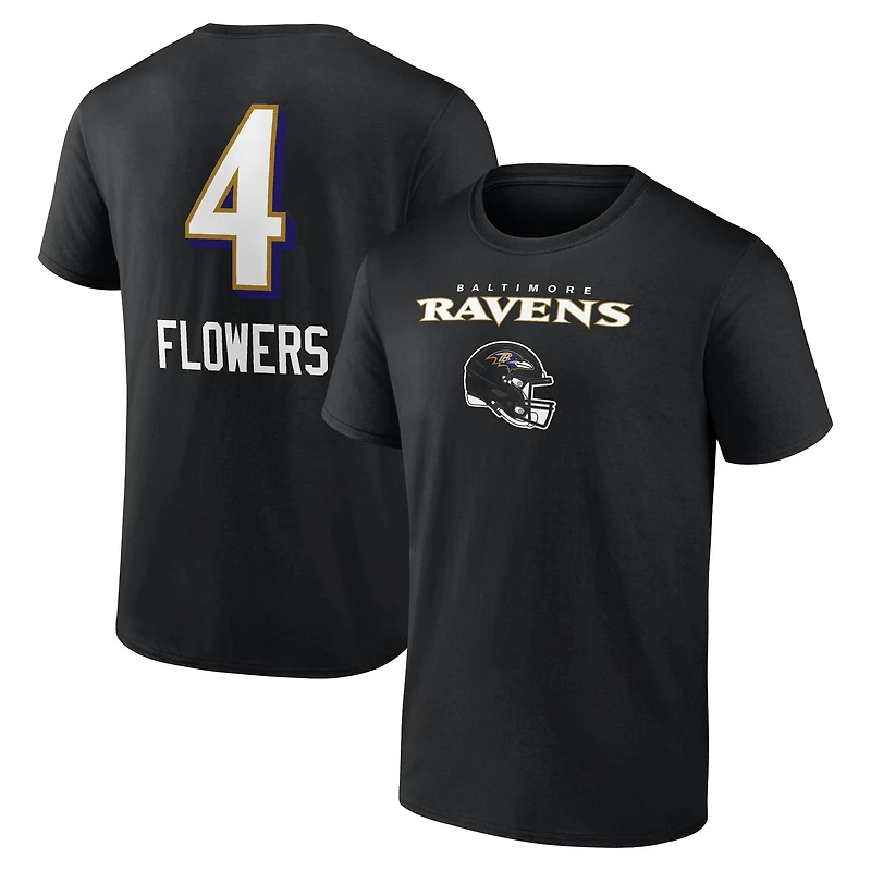 T-shirt Zay Flowers pour homme, noir, avec nom et numéro de l'équipe des Baltimore Ravens