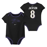 Ensemble de 3 bodies Nike pour nouveau-né et bébé avec nom numéro Lamar Jackson Baltimore Ravens