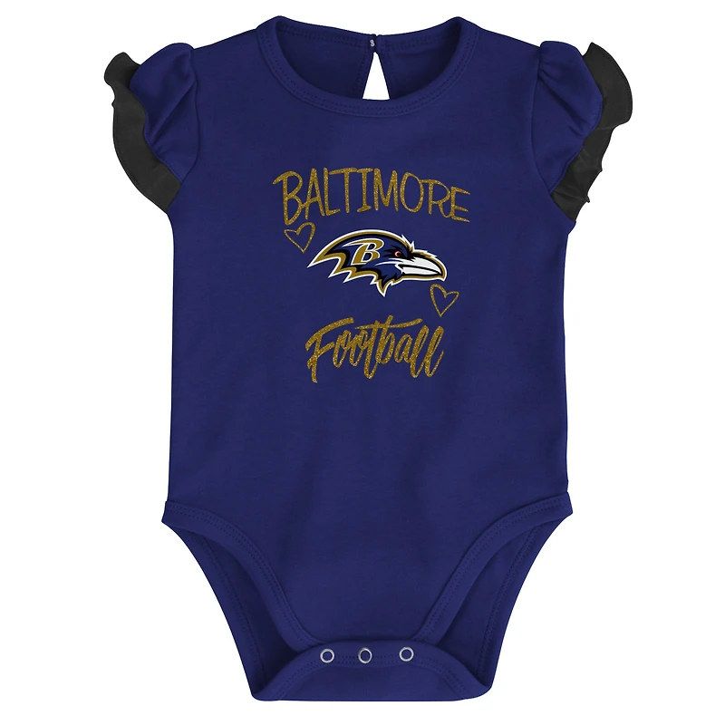 Newborn & Infant Purple/Black Baltimore Ravens Too Much Love Two-Piece Bodysuit Set