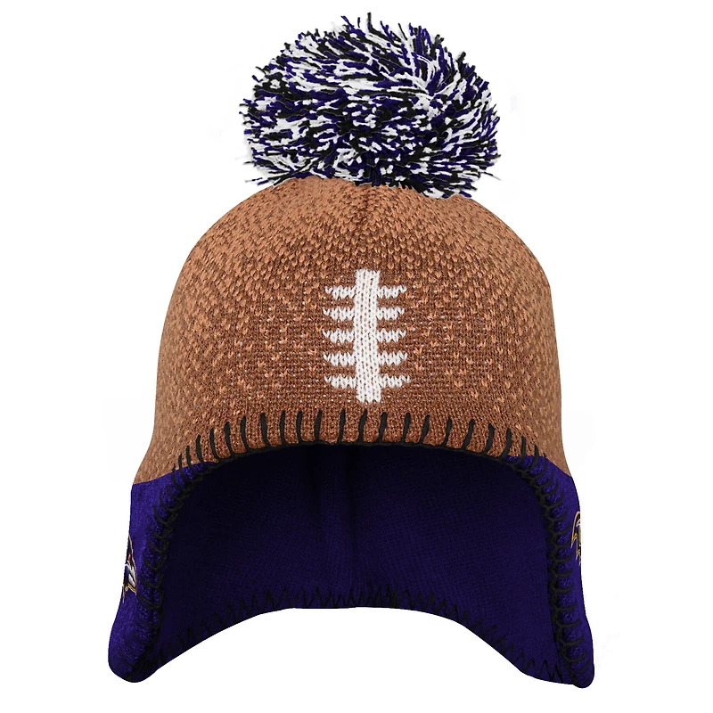 Bonnet en tricot marron avec pompon pour enfant d'âge préscolaire