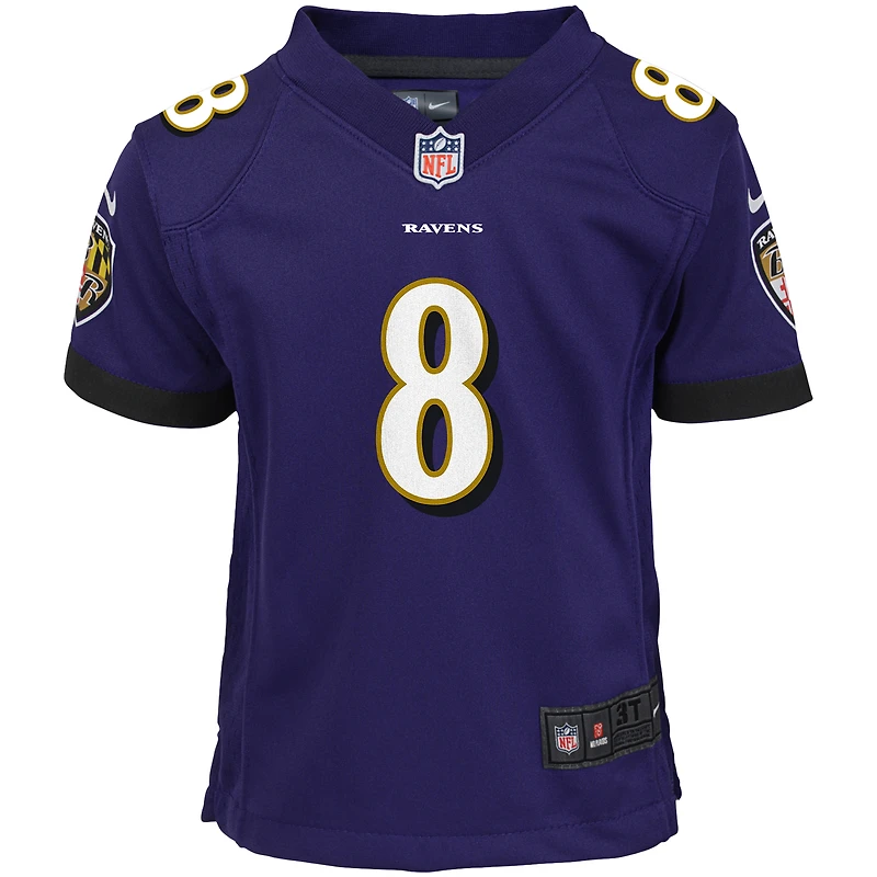 Maillot de match Nike Lamar Jackson violet des Ravens Baltimore pour enfants d'âge préscolaire