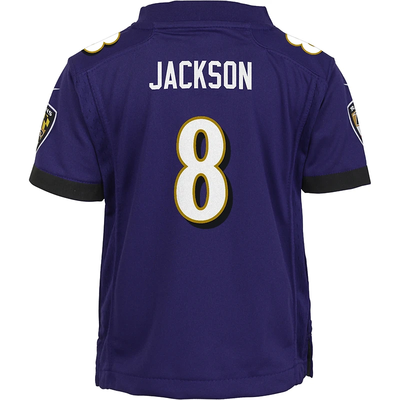 Maillot de match Nike Lamar Jackson violet des Ravens Baltimore pour enfants d'âge préscolaire