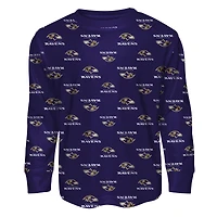 Ensemble de pyjama pour enfant Outerstuff violet à imprimé intégral des Baltimore Ravens, t-shirt manches longues et pantalon