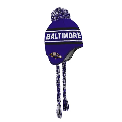 Bonnet en tricot jacquard violet avec pompon des Baltimore Ravens pour enfants d'âge préscolaire
