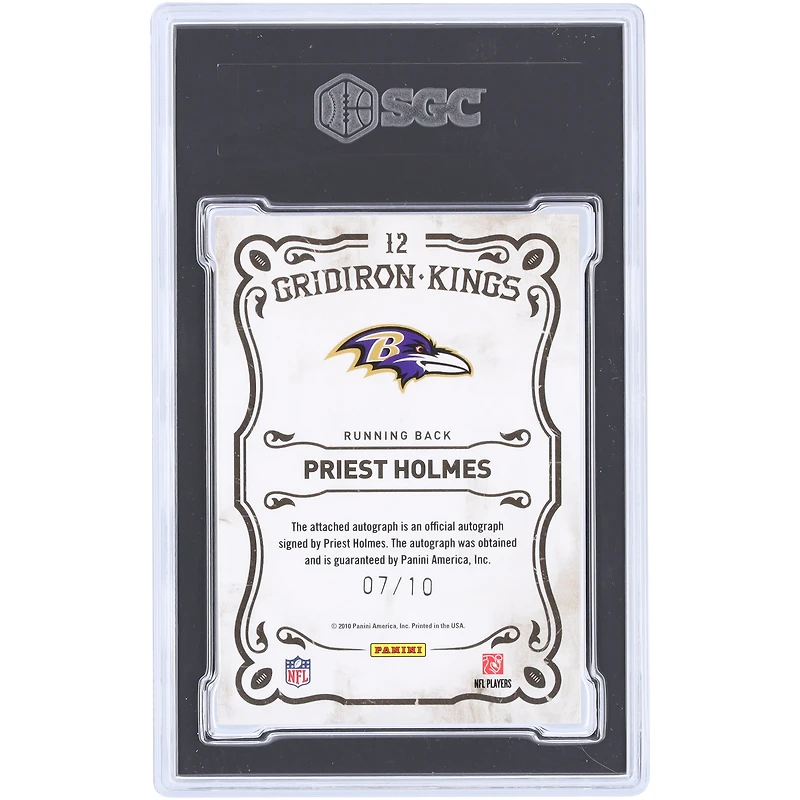 Priest Holmes Baltimore Ravens Autographed 2010 Panini Threads Gridiron Kings #12 #7/10 SGC Authenticated 9.5/10 Card