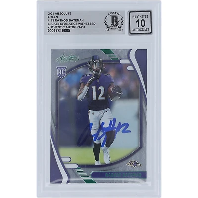 Carte de recrue autographiée 2021 Panini Absolute Green n° 113 Beckett par Rashod Bateman des Baltimore Ravens, authentifiée et témoin des fanatiques