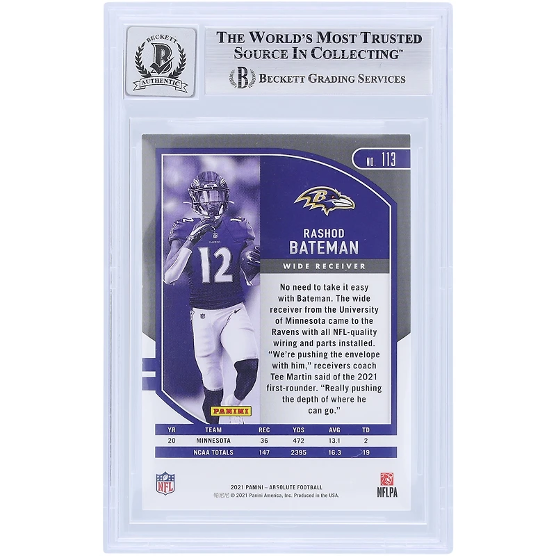 V106832 RAV Rashod Bateman Baltimore Ravens Autographié 2021 Panini Absolute #113 Beckett Fanatics Witnessed Authentifié 9/10 Rookie Card 7 Rashod Bateman AUT PAA TRADING CARDS 45831 AUTTRC CA01F08143 #45