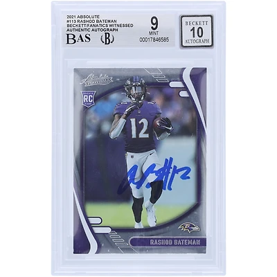 Rashod Bateman Baltimore Ravens Autographed 2021 Panini Absolute #113 Beckett Fanatics Witnessed Authenticated 9/10 Rookie Card