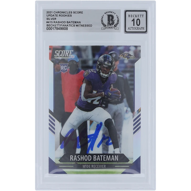 Rashod Bateman Baltimore Ravens Autographié 2021 Panini Chronicles Score Silver Update Rookies Prizm #415 Beckett Fanatics Witnessed Authenticated 10 Rookie Card