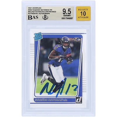 Rashod Bateman Baltimore Ravens Autographed 2021 Panini Donruss #265 Beckett Fanatics Witnessed Authenticated /10 Rookie Card