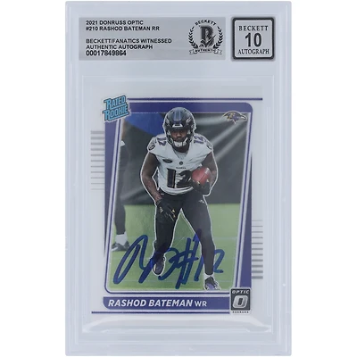 Carte de recrue Panini Donruss Optic n° 210 signée par Rashod Bateman des Baltimore Ravens 2021, signée Beckett Fanatics, numéro 10.