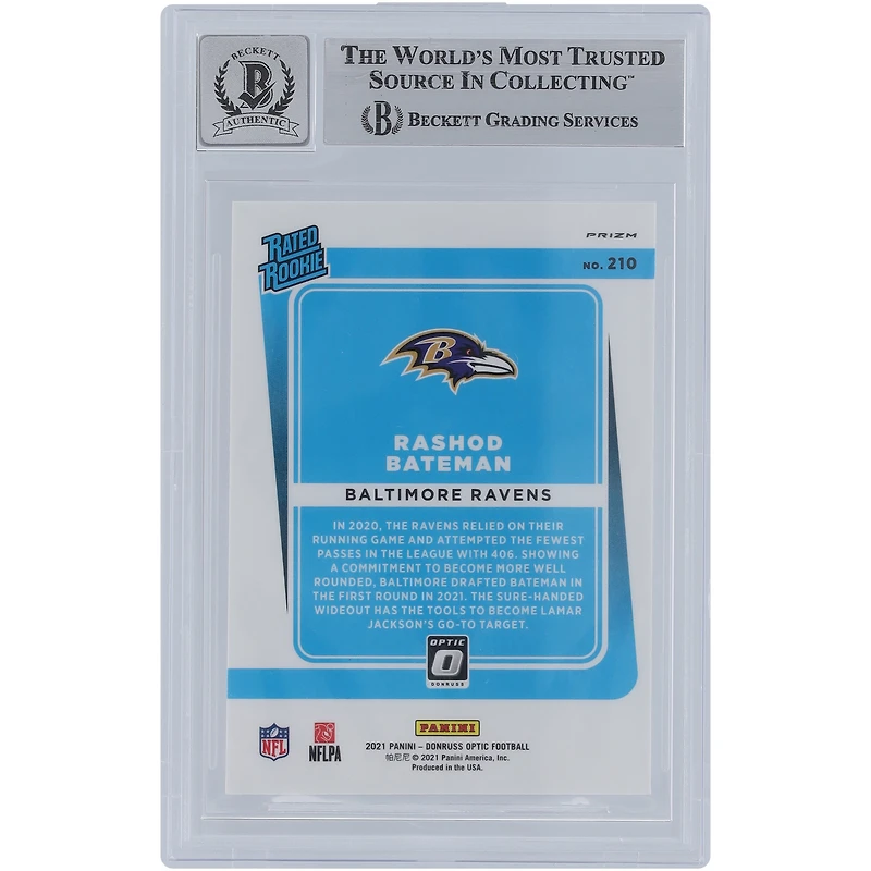 Rashod Bateman Baltimore Ravens Autographed 2021 Panini Donruss Optic Pink #210 Beckett Fanatics Witnessed Authenticated 9/10 Rookie Card