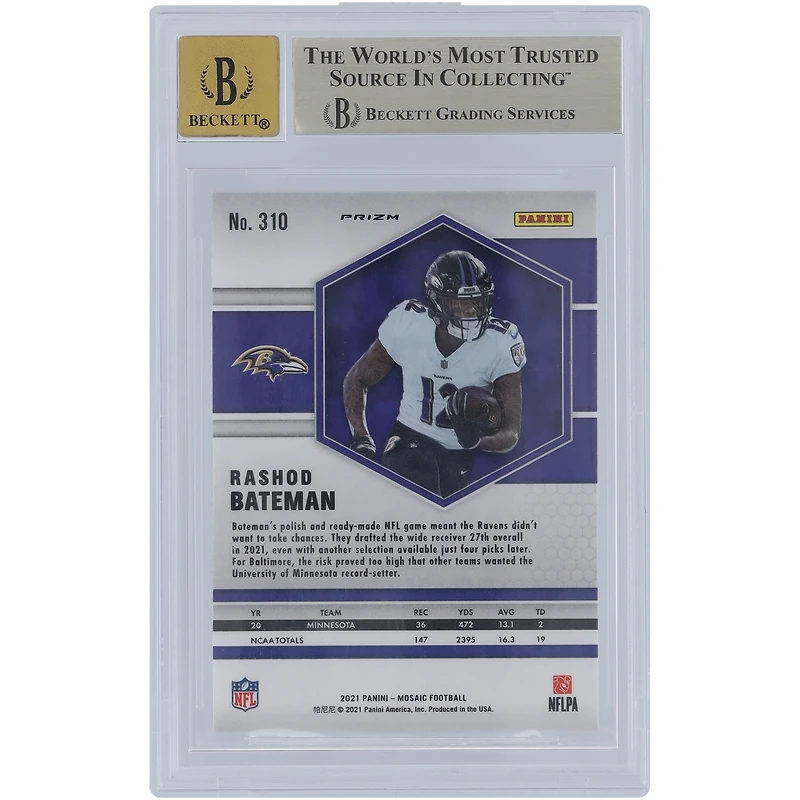 Rashod Bateman Baltimore Ravens Autographed 2021 Panini Mosaic Mosaic Green #310 Beckett Fanatics Witnessed Authenticated 9.5/10 Rookie Card