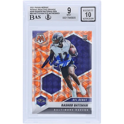 Rashod Bateman Baltimore Ravens Autographed 2021 Panini Mosaic NFL Debut Mosaic Reactive Orange Prizm #249 Beckett Fanatics Witnessed Authenticated 9/10 Rookie Card