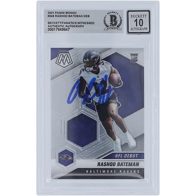 Rashod Bateman Baltimore Ravens autographié 2021 Panini Mosaic NFL Debut #249 Beckett Fanatics a été témoin d'une carte recrue authentifiée 10