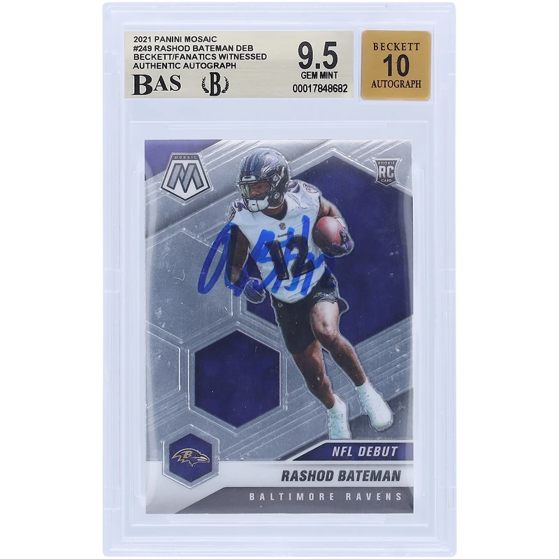 V106832 RAV Rashod Bateman Baltimore Ravens Autographié 2021 Panini Mosaic NFL Debut #249 Beckett Fanatics Witnessed Authenticated 9.5/10 Rookie Card 7 Rashod Bateman AUT PAA TRADING CARDS 45831 AUTTRC CA01F08146 #48