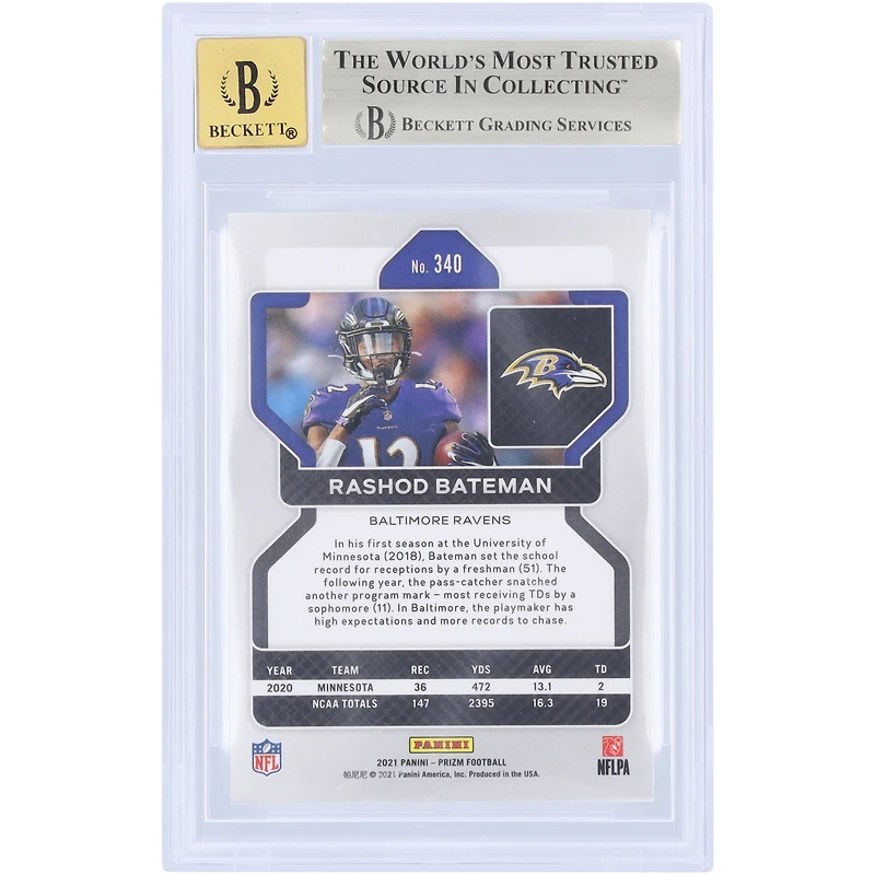 V106832 RAV Rashod Bateman Baltimore Ravens Autographié 2021 Panini Prizm #340 Beckett Fanatics Witnessed Authenticated 9.5/10 Rookie Card 7 Rashod Bateman AUT PAA TRADING CARDS 45831 AUTTRC CA01F08148 #50