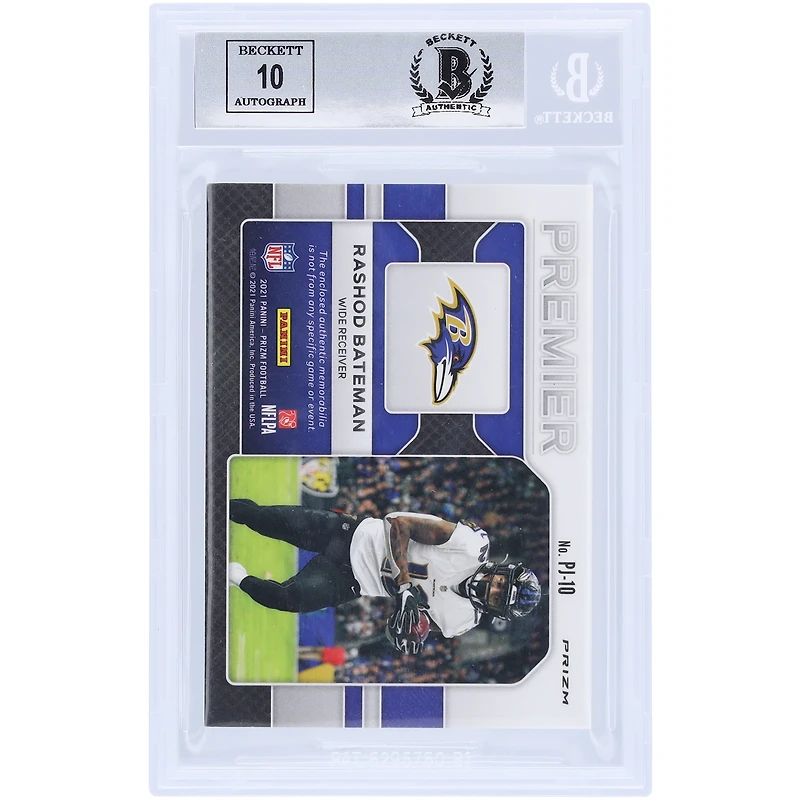 Rashod Bateman Baltimore Ravens Autographed 2021 Panini Prizm Premier Neon Green Pulsar Jersey Relic #PJ-10 Beckett Fanatics Witnessed Authenticated 9/10 Rookie Card