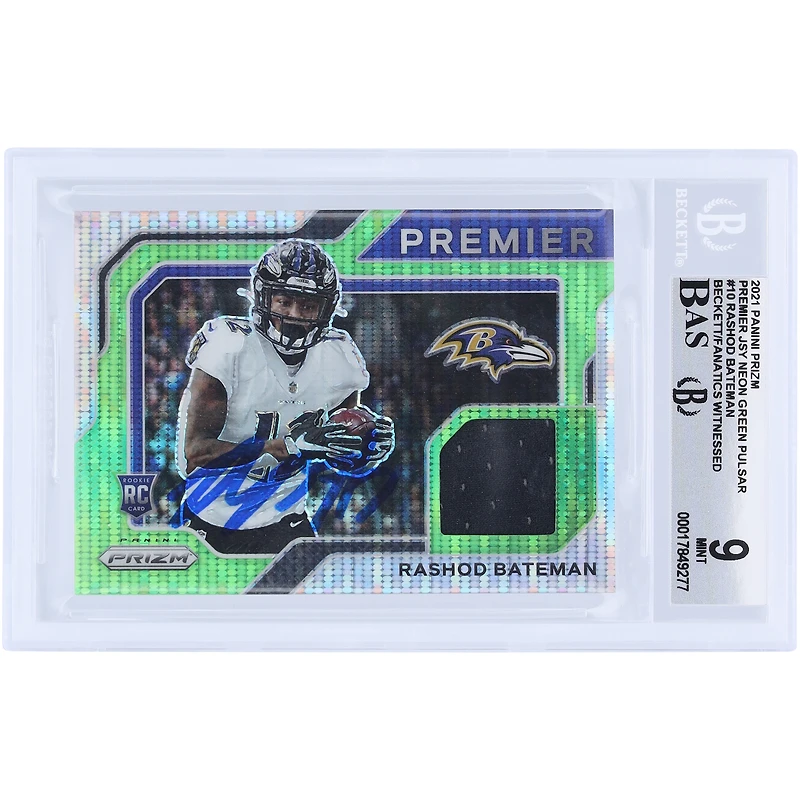 V106832 RAV Rashod Bateman Baltimore Ravens Autographié 2021 Panini Prizm Premier Neon Green Pulsar Jersey Relic #PJ-10 Beckett Fanatics Witnessed Authenticated 9/10 Rookie Card 7 Rashod Bateman AUT PAA TRADING CARDS 45831 AUTTRC CA01F08141 #43