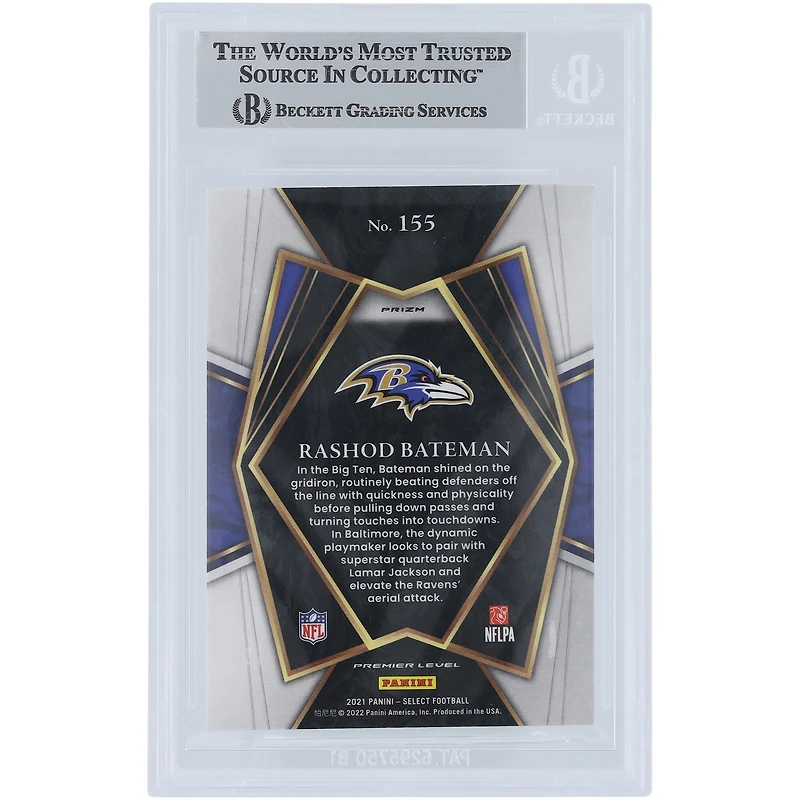 Rashod Bateman Baltimore Ravens Autographed 2021 Panini Select Silver Prizm #155 Beckett Fanatics Witnessed Authenticated Rookie Card