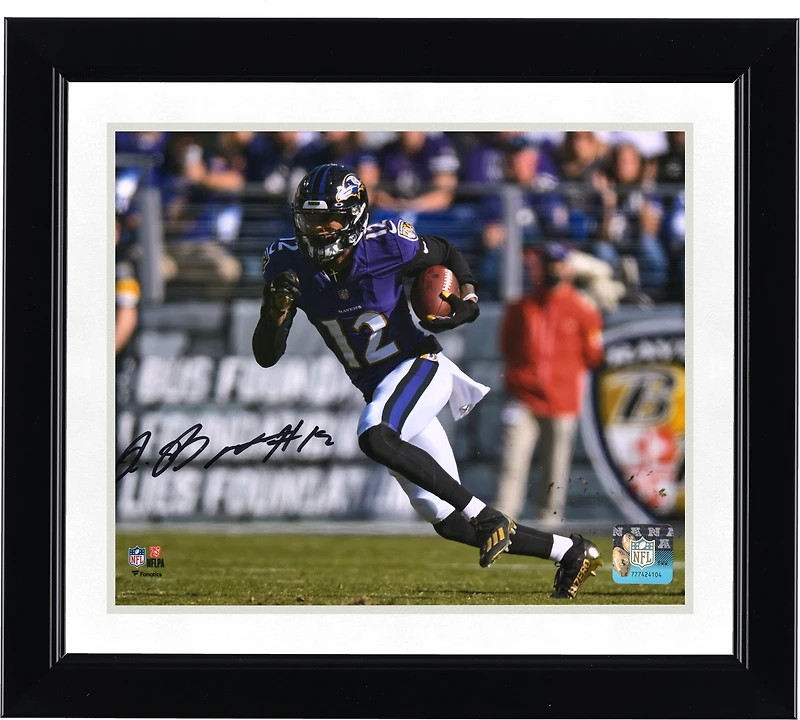 Photographie autographiée de Rashod Bateman, maillot violet des Baltimore Ravens, 8" x 10"