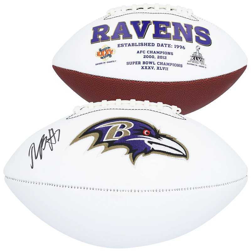 Ballon de football Jardin White Panel autographié par Rashod Bateman des Baltimore Ravens