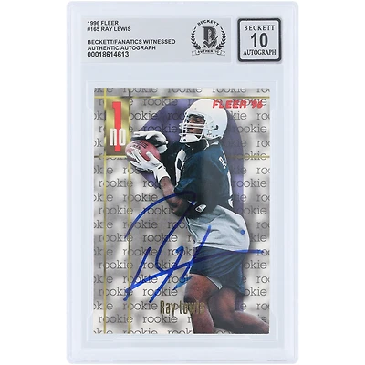 Ray Lewis Baltimore Ravens Autographed 1996 Fleer #165 Beckett Fanatics Witnessed Authenticated 10 Rookie Card
