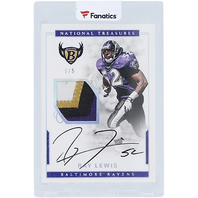 Carte Relic n° 4 #1/5 dédicacée par Ray Lewis Baltimore Ravens 2016 Panini National Treasures Quad-Color Game Used
