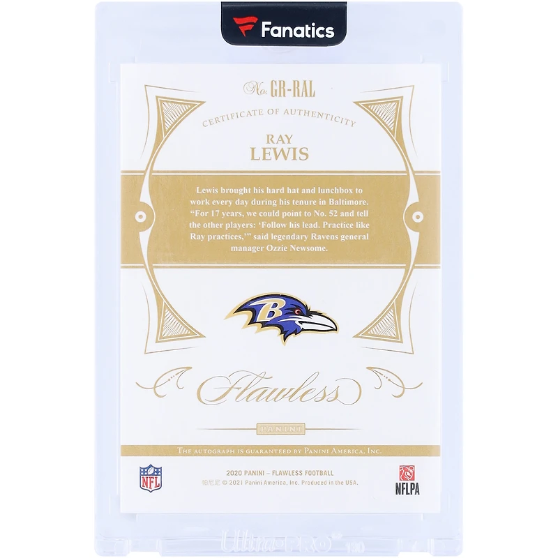 Ray Lewis Baltimore Ravens Autographed 2020 Panini Flawless Greats Gold #GR-RAL #4/10 Card