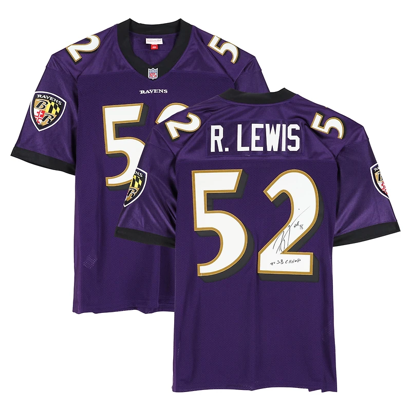 Maillot authentique violet autographié par Ray Lewis des Baltimore Ravens, Mitchell & Ness 2000
