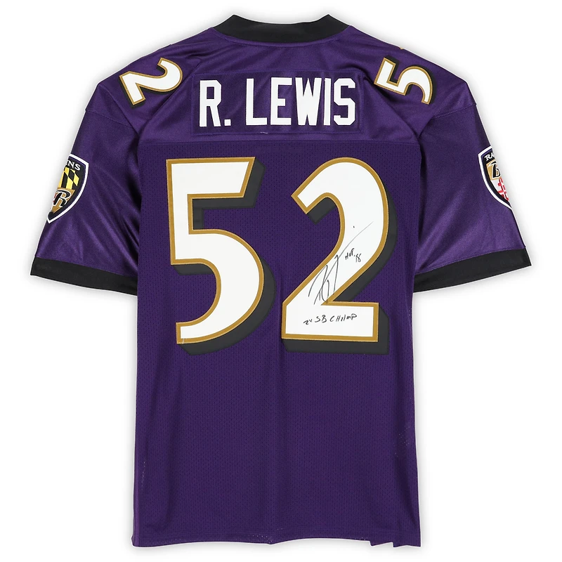 Maillot authentique violet autographié par Ray Lewis des Baltimore Ravens, Mitchell & Ness 2000