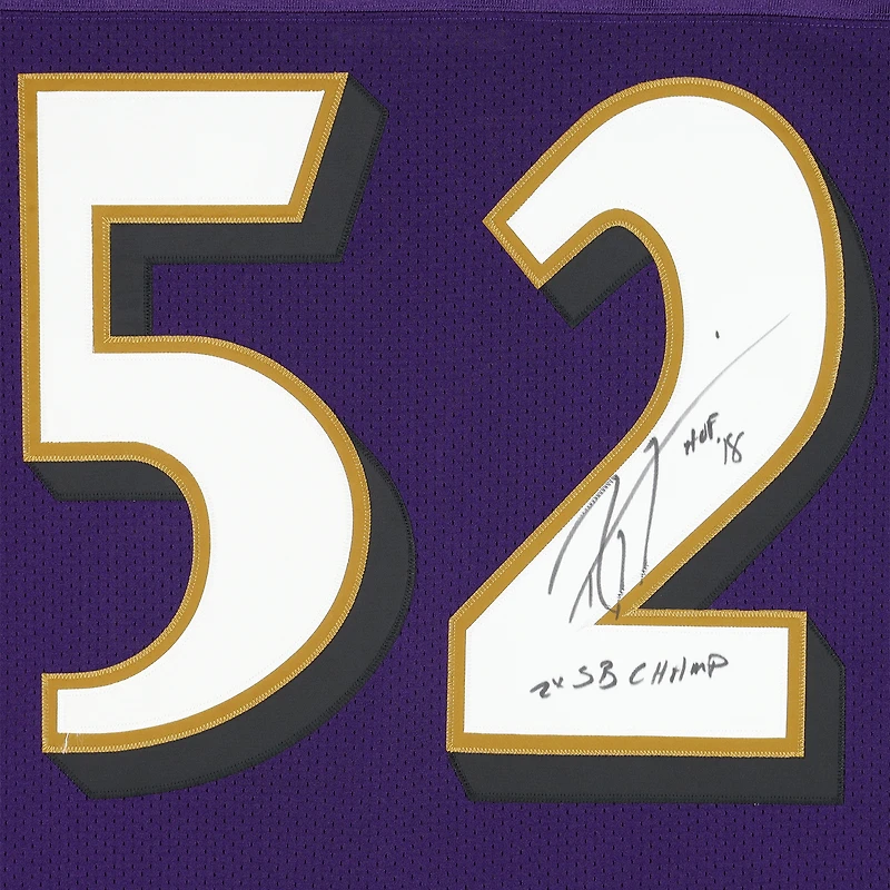 Maillot authentique violet autographié par Ray Lewis des Baltimore Ravens, Mitchell & Ness 2000
