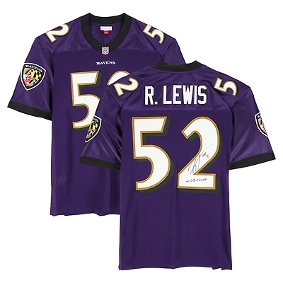 Maillot authentique violet autographié par Ray Lewis des Baltimore Ravens, Mitchell & Ness 2000