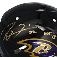 Casque Riddell Speed ​​authentique autographié par Ray Lewis des Baltimore Ravens avec signature dorée et inscription « HOF 18 »