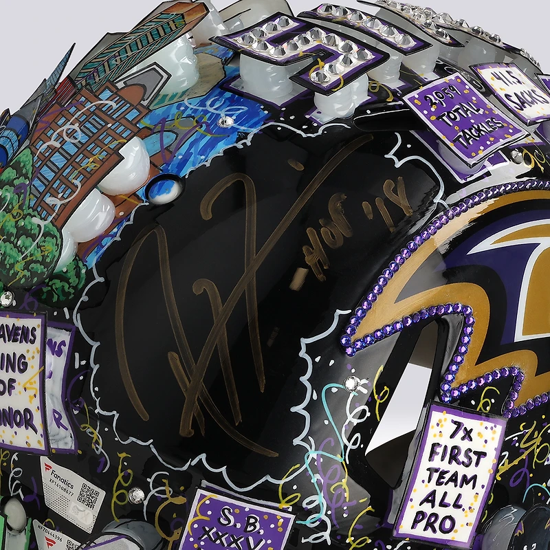 Ray Lewis Baltimore Ravens Autographed Riddell Speed Authentic Helmet with "HOF '18" Inscription - Art by Charles Fazzino - NF70444396