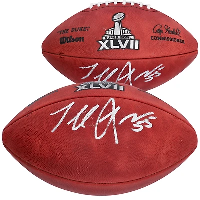 Ballon de football américain professionnel autographié par Terrell Suggs, des Ravens de Baltimore, lors du Super Bowl XLVII