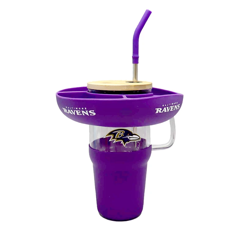 Gobelet en verre de 40 oz avec plateau à collation en silicone Baltimore Ravens de The Memory Company