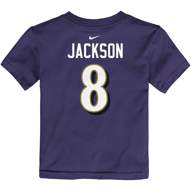 T-shirt avec nom et numéro de joueur Nike Lamar Jackson violet Baltimore Ravens pour tout-petit